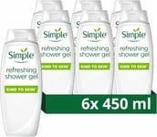 Simple Kind to Skin Refreshing Shower Gel Pack of 6 Body Wash with Natural Cucu