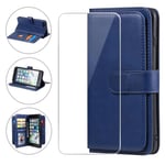 Verre trempé + Etui Samsung Galaxy S20 FE 5G Housse Magnétique Housse Téléphone Etui Portefeuille - Bleu Encre 10 Fentes de Carte