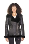 Infinity Leather Womens Black Sheepskin Aviator Biker Jacket-Merida material_Sheepskin - Size 10 UK