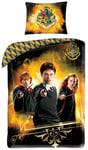 Harry Potter sängkläder - 150x210 cm - Harry, Ron och Hermione - Vändbart påslakan - Bäddset i 100% bomull