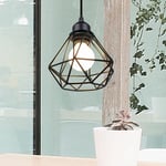 Diamant Lustre Suspension Industrielle 16CM Fer Abat-jour Cage en Métal Plafonnier Luminaire Noir pour Couloir Salon Escalier