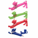 Set of 4 Novelty Cat Kitty Pens Black Ink. Red, Green, Blue and Pink Cats Kids