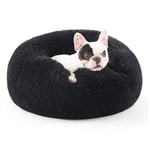 Bedsure Donut Dog Bed Medium - Anti Anxiety Puppy Bed for Small Dogs, Fluffy Calming Large Cat Bed Washable, Black, 60x60x20cm