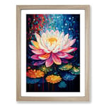 Lotus Flower Orphism No.2 Framed Wall Art Print, Ready to Hang Picture for Living Room Bedroom Home Office, Oak A2 (48 x 66 cm)