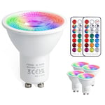 VARICART GU10 Colour Changing LED Bulbs, 5W Dimmable Spot Light Bullb, 12 Colour RGB + Cool White 6000K, 5 Modes, Built-in Memory with Remote, 35W~50W Equiv. for Everyday & Mood Lighting (4 Pack)