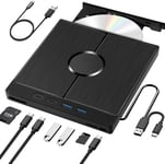 Lecteur Dvd Externe,Usb3.0 Externe,Lecteur Dvd Externe Avec Lecteur De Carte Sd/Tf,Graveur/Lecteur Dvd Rw Portable,Lecteur Cd Externe Pour Ordinateur Portable