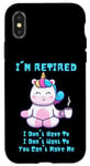 Coque pour iPhone X/XS Cadeau de départ à la retraite Licorne avec inscription I'm Retired