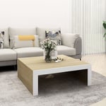vidaXL sofabord 100x100x35 cm spånplade hvid og sonoma-eg