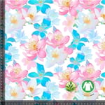 Digitaltryckt Bambu Spring flowers Blue Pink