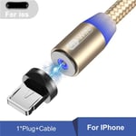 câble Micro USB/type-c magnétique LED,Charge rapide,transfert de données,cordon à 8 broches,pour iPhone 13/12/Huawei/Xiaomi - Type Gold For iPhone-1m