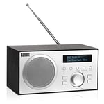 DAB+ Radio with Bluetooth Speaker - August MB420 - DAB FM Digital Tuner Dual Alarm Clock Radio Aux USB Line out - Mains Powered LCD Screen Presets Subwoofer [Black]