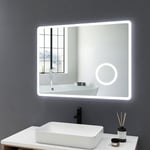 Meykoers Miroir de salle de bain LED 80x60cm avec éclairage anti-buée et Horloge LED éclairage Réglable Miroir Lumière Cosmétique Miroir grossissant