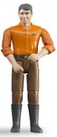 BRUDER - Personnage articulé homme brun avec pantalon marron et chemise orang...