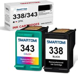 Multipack de 2 Cartouches d'encre compatibles avec modèles HP 338 343,pour imprimantes HP DeskJet 460 5740 6540 6620 6840 9800 PhotoSmart 2575 2610 8450 Pro B8360 PSC 1610 1613 2355