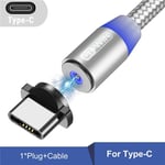 câble Micro USB/type-c magnétique LED,Charge rapide,transfert de données,cordon à 8 broches,pour iPhone 13/12/Huawei/Xiaomi - Type Silver For Type C-2m