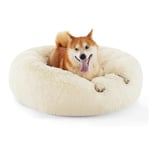 Bedsure Donut Dog Bed Large - Calming Dog Bed for Anti-Anxiety, Round Dog Bed Washable, Fluffy Pet Beds for Large Dogs，Cream, 80x80x20cm