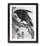 Crow & The Moon By Kawanabe Kyosai Asian Japanese Framed Wall Art Print, Ready to Hang Picture for Living Room Bedroom Home Office Décor, Black A2 (64 x 46 cm)