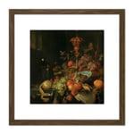 Mignon Still Life Fruit And Beaker On Cocks Foot 8X8 Inch Square Wooden Framed Wall Art Print Picture with Mount