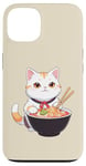 Coque pour iPhone 13 Chat blanc mignon avec bol à nouilles et baguettes