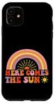 Coque pour iPhone 11 Here Comes The Sun Style rétro arc-en-ciel