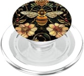 Beau motif abeilles et fleurs noires PopSockets PopGrip pour MagSafe