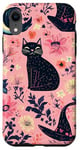 Coque pour iPhone XR Carte de tarot florale rose Pop Art croissant de lune et chat noir