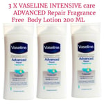 VASELINE INTENSIVE care ADVANCED Repair Fragrance free body lotion 3 X 200ML