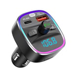 LENCENT Transmetteur FM Bluetooth Voiture, Bluetooth 5,4 Lecteur MP3 Adaptateur Kit Émetteur FM Voiture Chargeur 48W PD 30W & 18W, Appel Mains Libres, 7 Couleurs de lumière Support Carte SD & Clé USB