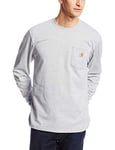 Carhartt Men's Loose Fit Heavyweight Long-Sleeve Pocket Henley T-Shirt, Heather Grey, XL