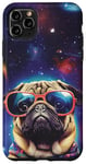 Coque pour iPhone 11 Pro Max Cool Space Chien Carlin avec lunettes de soleil