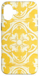 Coque pour iPhone 16 Plus Carrelage floral jaune avec détails ornementaux