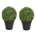 GreenBrokers Lot de 2 Boules de buis topiaires artificielles de qualité supérieure dans des Pots Noirs pour décoration intérieure ou extérieure, résistantes aux UV (50 cm)