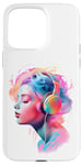 Coque pour iPhone 15 Pro Max Visage de femme avec des écouteurs Motifs de style