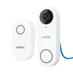 Reolink Sonnette Vidéo Blanc Filaire Intelligente 5MP 2K PoE avec Carillon Détection Intelligente des Personnes Fonctionne avec NVR