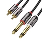 RCA vers Jack 6,35mm Câble 2,7 M, RCA Câble Plaqué Or Coquille de Cuivre Heavy Duty 2 x 6,35mm (1/4 Pouce) Mâle TS à 2 RCA Mâle Connecteur Adaptateur Audio stéréo Haut - parleurs Câble