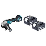 Makita DGA517Z 18V Li-Ion LXT Brushless 125mm Angle Grinder - Batteries and Charger & Genuine BL1850B 18V 5.0Ah Battery Twin Pack for Makita DJR183Z, DJR185Z, DJV180Z, DJV181Z, DSS610Z, DSS611Z,