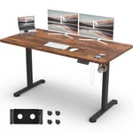 Homall Bureau Assis Debout 140 x 60 cm, Bureaux Électrique Table Réglable en Hauteur avec Chargeur USB, Rappel de sédentarité, 3 Positions Mémorisables, Boîte de Câbles, et roulettes, Marron