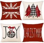 ZWJD Housse Coussin Noel 45x45 Lot de 4 Housse de Coussin Deco Noel Coton et Lin Décoratif Taie d'oreiller 45 x 45 cm pour Chambre, Nanapé, Chaise, Lit Decoration Noel