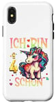 Coque pour iPhone X/XS Kinder ich bin schon 4 anniversaire licorne 4 ans fille