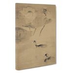 Big Box Art Ducks in The Lotus Pond by Tawaraya Sotatsu Painting Canvas Wall Art Framed Picture Print, 30 x 20 Inch (76 x 50 cm), Brown, Cream, Green