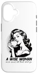 Coque pour iPhone 16 Café humoristique rétro sage femme avec citation inspirante esthétique