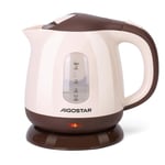 Aigostar Small Electric Kettle， 1 Litre 1100W Low Wattage Cordless Kettle for Travel Bedroom Camping Office， Lightweight Portable Kettle Electric， White and Brown - Romeo 30KO3