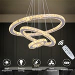 Greelustr - Lustre en cristal led moderne à 3 anneaux luminaires suspendus ronds en acier inoxydable lampe de plafond chromée suspendue avec