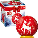 Red Reindeer Festive Christmas Tree Bauble Decoration 3D Jigsaw Puzzle Ball for