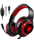 Casque Gaming Pour Ps4/Ps5/Xbox One/Pc/Nintendo Switch,Casque Gamer Avec Micro Pour Gaming Switch Avec Led Lampe,Avec Stéréo Basse Micro Anti-Bruit - Rouge