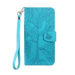 Phone Case for HuaWei P30 Pro, the Premium Tree of Life Embossed PU Leather Wallet Flip Case, Magnetic Closure, with Stand Function, Card Slots and Wrist Strap, Blue.