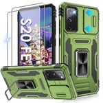 Jshru for Samsung S20 FE Case with Screen Protector-Camera Protective Cover | Ring Stand S20 FE Phone Case for Men and Women | Shockproof Bumper Phone Cover for Samsung Galaxy S20 FE,Olive Green