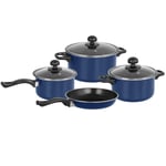 Teal Blue 7 Pcs Non Stick Cookware Set Cooking Pot Frying Pan Saucepan With Lids