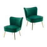 Fauteuil de Salon Confortable Lot de 2 Fauteuil Scandinave avec Siège Épais Chaise Salon Rembourrée pour Salon et Chambre, Velours, Vert