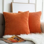 2-pack höststrimmig sammetkuddfodral modern minimalistisk kuddfodral soffa kuddfodral 45 x 45 cm Orange